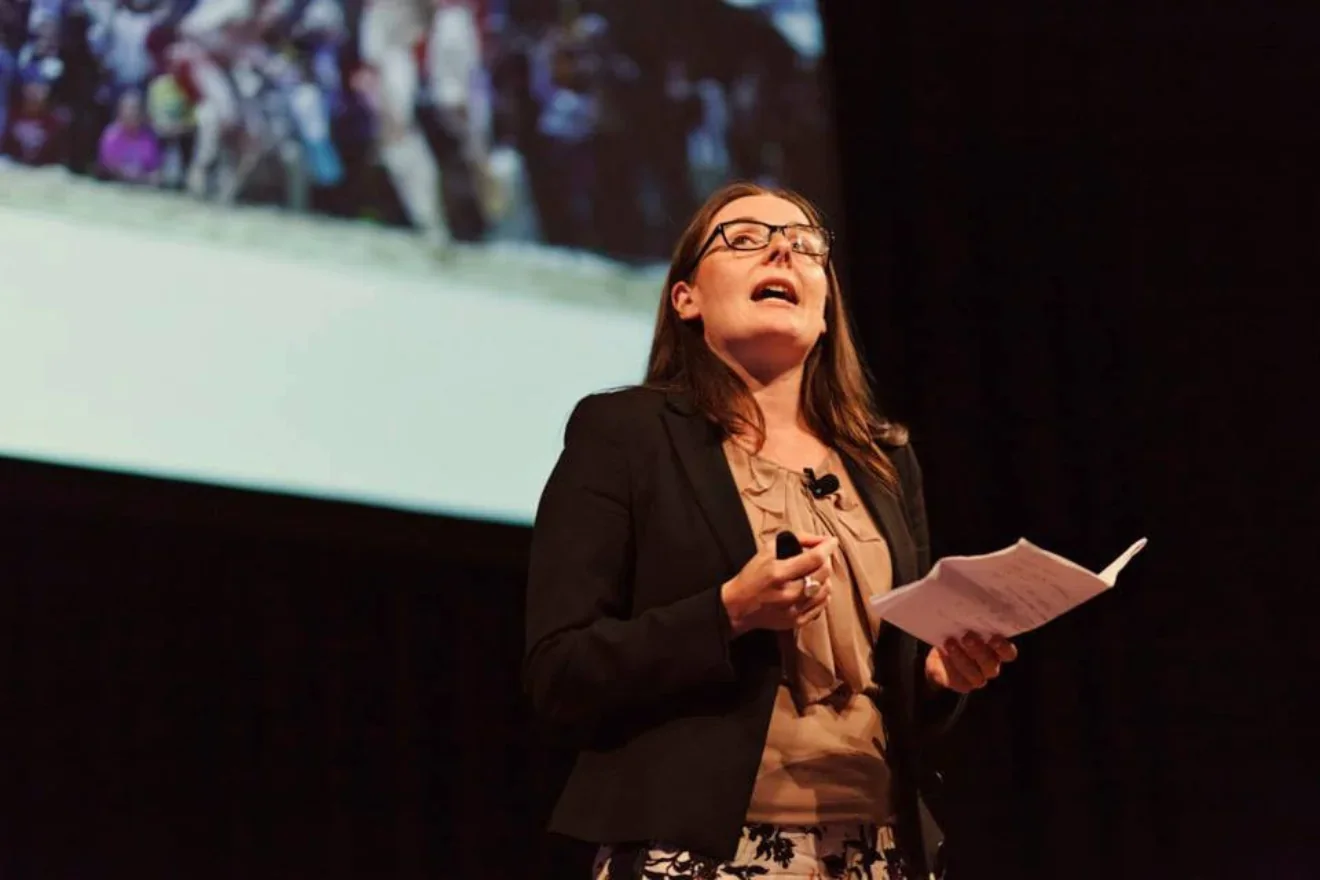 Michelle Williams delivering a keynote in New Zealand