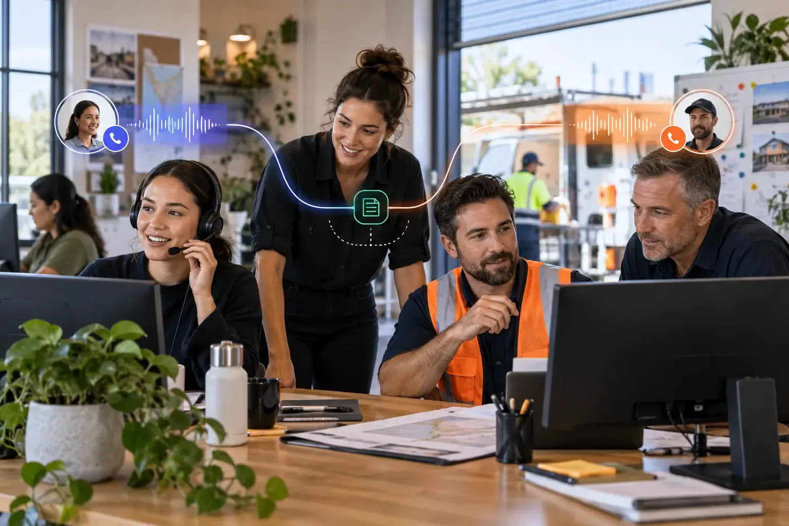 A customer service team reviewing an AI-assisted enquiry workflow.